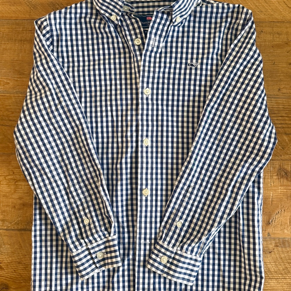 Vineyard Vines Boys Navy and White Gingham Button-Down Size S (8-10)
